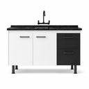 Ver imagem 1 de Gabinete Cozinha Mdf 1,14m com Corrediça Telescópica e 4 Pés:branco/preto