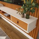 Ver imagem 4 de Painel Ripado para TV até 65 Polegadas MDF 160x220cm Prateleira Nicho e Gaveta Off White e Nature