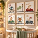 Ver imagem 3 de Kit 6 Quadros Infantil Animais Safari Quarto Bebê 40x60 Moldura Madeira NO4