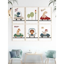 Kit 6 Quadros Decorativos Infantil Animais Safari No4 - 1