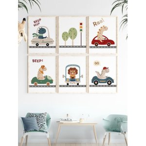 Kit 6 Quadros Decorativos Infantil Animais Safari No4