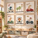 Ver imagem 1 de Kit 6 Quadros Infantil Animais Safari Quarto Bebê 40x60 Moldura Madeira NO4