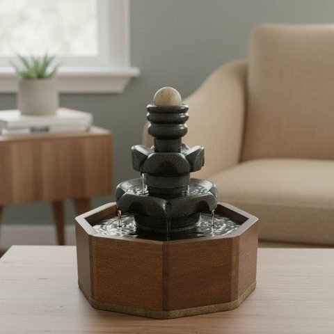 Fonte Cascata Bola Giratória em Pedra Sabão