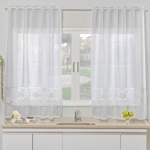 Cortina para Cozinha Renda Uva para Varão Simples 1,20m X 2,50m