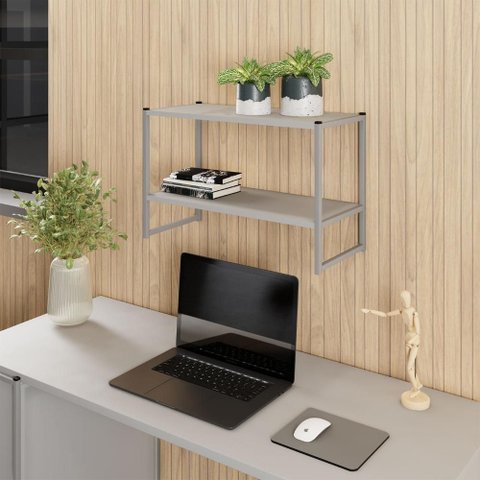 Nicho Parede Escritório 63cm X 28cm 2 Prateleiras F5 Office Cor:cinza