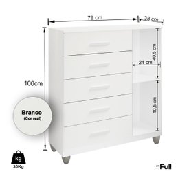 Cômoda Sapateira Gaveteiro Multiuso 1 Porta 5 Gavetas Branco - 4