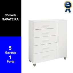 Cômoda Sapateira Gaveteiro Multiuso 1 Porta 5 Gavetas Branco - 3