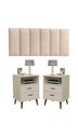 Ver imagem 1 de Kit 2 Mesa de Cabeceira 2 gavetas pés retrô -itália- Com Cabeceira Queen 1,60 cm -areia- - Off white