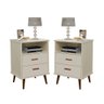 Kit 2 Mesa de Cabeceira 2 gavetas pés retrô -itália- Com Cabeceira Queen 1,60 cm -areia- - Off white - 2