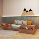 Ver mais imagens de Cama Infantil Montessoriana Solteiro com Reversiteiro e Organizador Tamiê Marrom/Carvalho Mel