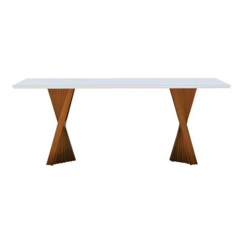 Mesa Madrid 200 por 100cm Tampo Mdf com Vidro Off White Base Pinhão Tampo Off White