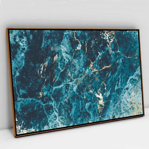 Quadro Decorativo em Canvas Abstrato Azul Celeste TaColado Moldura Flutuante 4,5cm Freijó 120 x 80cm