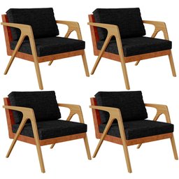 Kit 04 Poltronas Decorativas Sala Estar Pietra L02 Couríssimo Camel Linho Chumbo - Lyam Decor - 1