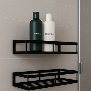 Dois Suportes de Parede para Banheiro e Cozinha Prateleira Porta Shampoo Preto