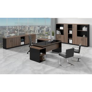 Mesa Diretor C/ Vidro Web40 1,72 C/ Gaveteiro - Ameixa/preto
