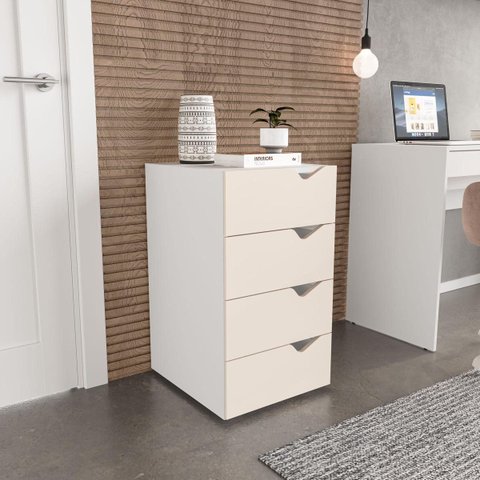 Gaveteiro Porto Escritório/Home Office 4 Gavetas 40x71cm Creme/Branco 250684