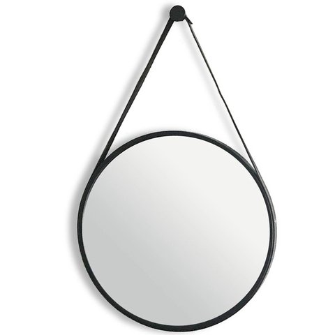 Espelho Adnet Redondo 60cm Preto Alça Preta com Pino de Pendurar