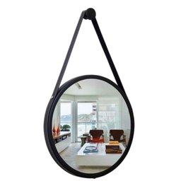 Espelho Adnet Redondo 60cm Preto Alça Preta com Pino de Pendurar - 2