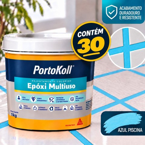 Kit 30 Rejunte Multiuso Epóxi Azul Piscina Porto Koll 1kg