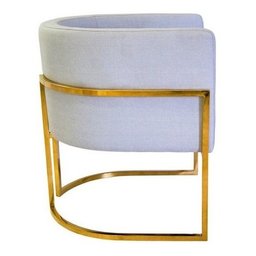 Poltrona Base Dupla Metal Dourado Estofada Linho Cinza - 6