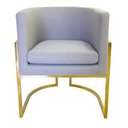 Ver imagem 1 de Poltrona Base Dupla Metal Dourado Estofada Linho Cinza