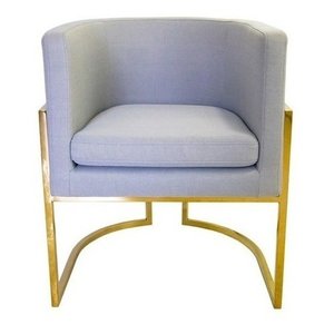Poltrona Base Dupla Metal Dourado Estofada Linho Cinza
