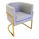 Ver imagem 5 de Poltrona Base Dupla Metal Dourado Estofada Linho Cinza