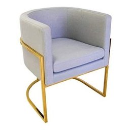 Poltrona Base Dupla Metal Dourado Estofada Linho Cinza - 5