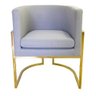 Poltrona Base Dupla Metal Dourado Estofada Linho Cinza - 4