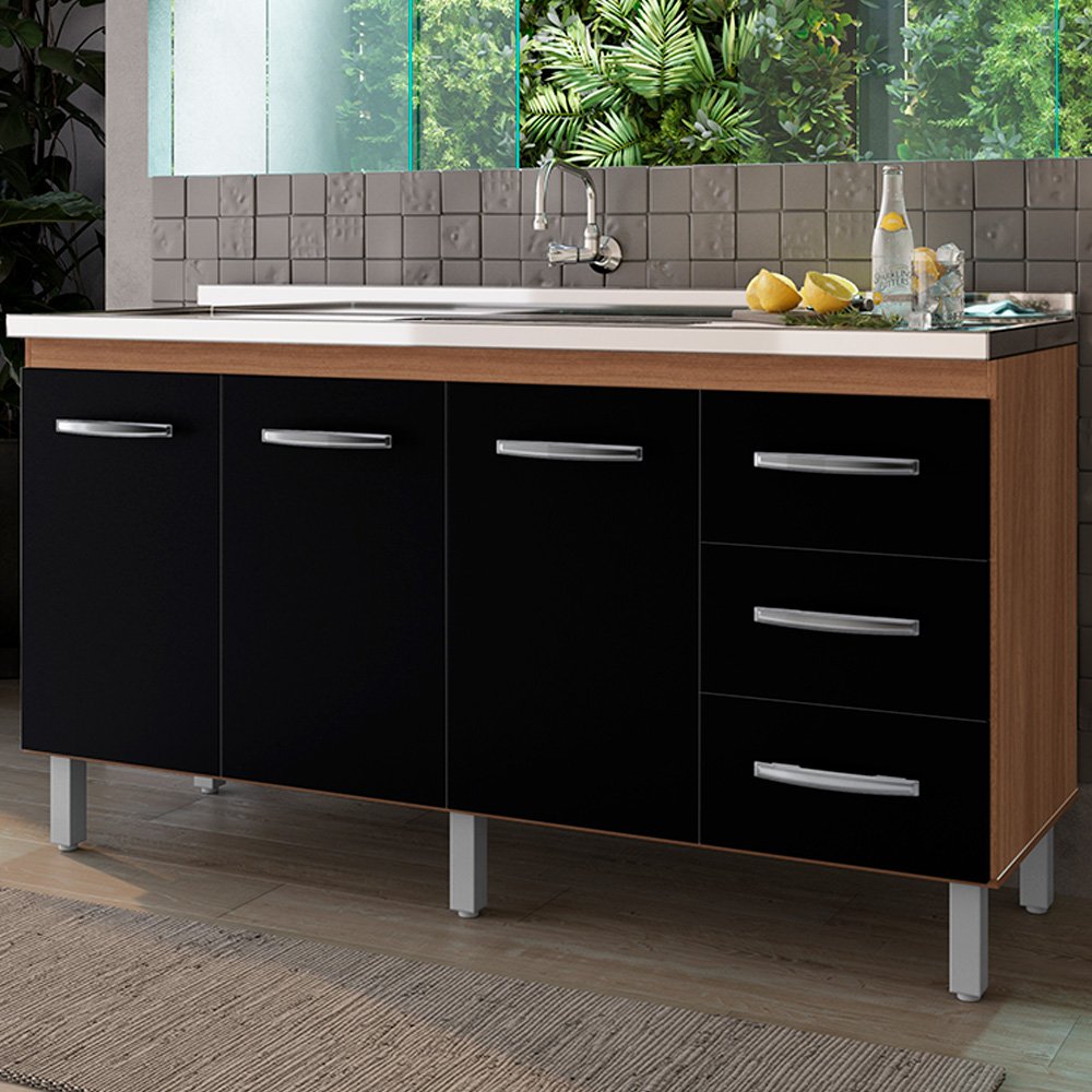 Ver imagem 2 de Balcao P/ Pia 160 Cm 3p Emily Savana Preto Mobbs