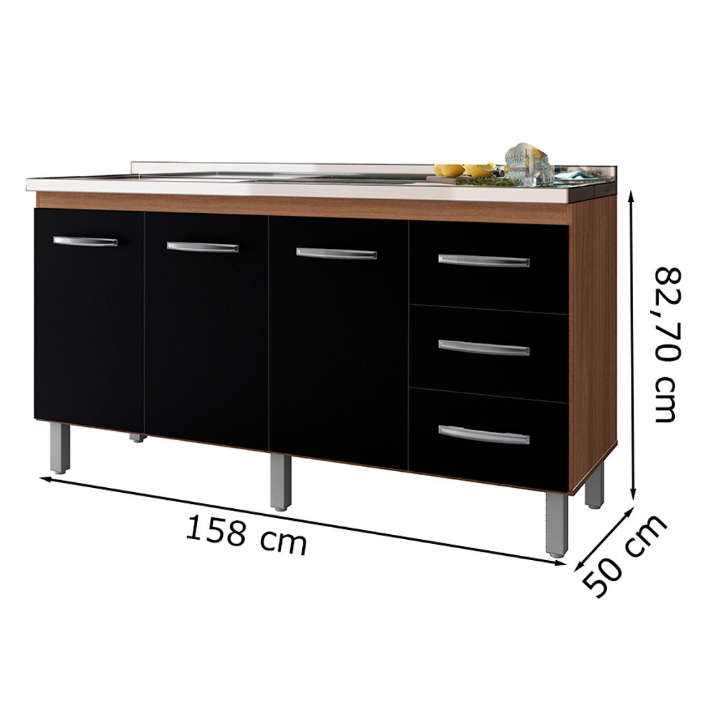 Ver imagem 3 de Balcao P/ Pia 160 Cm 3p Emily Savana Preto Mobbs