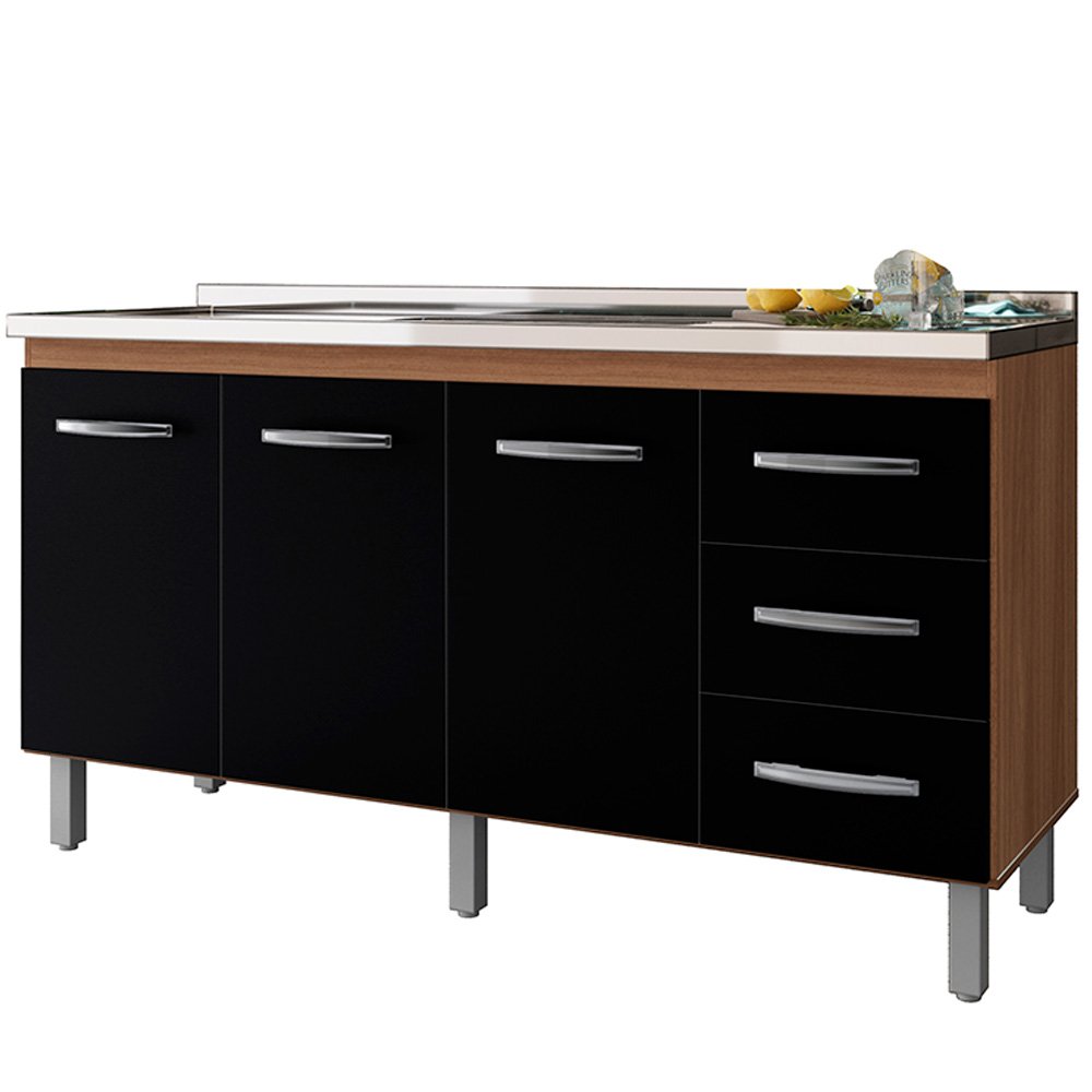 Ver imagem 1 de Balcao P/ Pia 160 Cm 3p Emily Savana Preto Mobbs