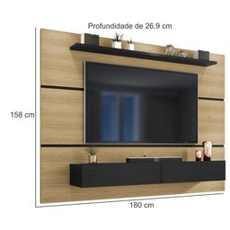 Painel Home Zanzini Arezzo Norton para TV de 60 polegadas 2 portas 1.80 metros – Freijo Preto Fosco - 3