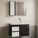 Ver imagem 1 de Conjunto Gabinete Banheiro 58cm com Cuba Espelheira Armário:nero/branco