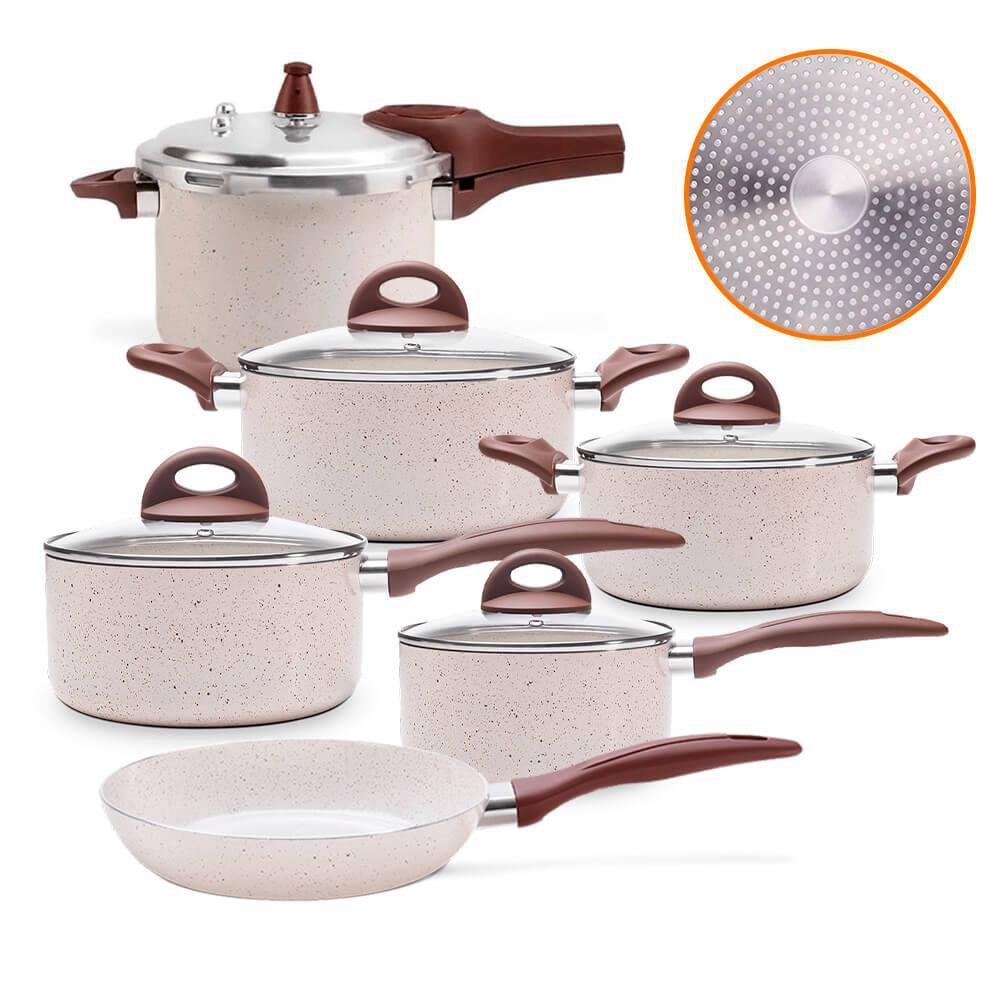 Conjunto de Panelas de Indução e Panela de Pressão CeramicLife Vanilla 6 Peças - Brinox - 1