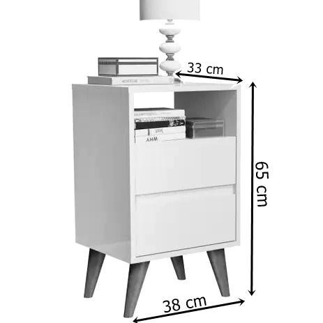 Kit Mesa de cabeceira 2 gavetas retrô pés palitos -Lotus- CM - Branco - 5