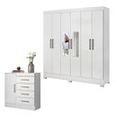 Ver imagem 1 de Cômoda Montevidéu e Guarda Roupa Casal Prático Branco com Espelho - Demóbile