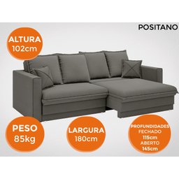 Sofá Positano 1,80M sem Caixa, Retrátil e Reclinável Velosuede - Cinza - 7