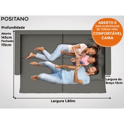 Sofá Positano 1,80M sem Caixa, Retrátil e Reclinável Velosuede - Cinza - 9