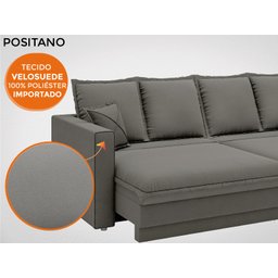 Sofá Positano 1,80M sem Caixa, Retrátil e Reclinável Velosuede - Cinza - 6