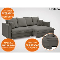 Sofá Positano 1,80M sem Caixa, Retrátil e Reclinável Velosuede - Cinza - 5