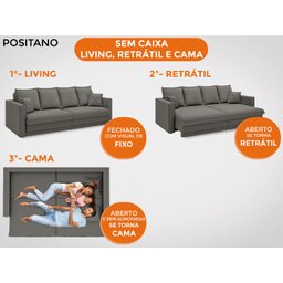 Sofá Positano 1,80M sem Caixa, Retrátil e Reclinável Velosuede - Cinza - 2