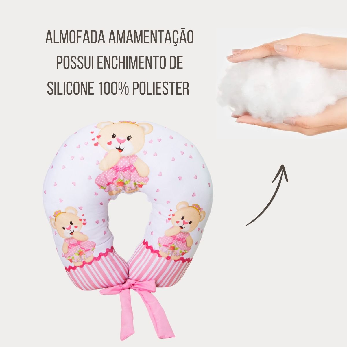 Almofada Amamentação Estampada Bebê Menina com Enchimento e Zíper - Ursinha Romântica - 6