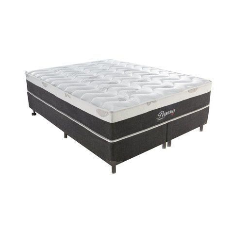 Cama Box Casal Queen 158x198x72cm Molas Ensacadas Pegasus Montreal Cinza/Cinza, Branco