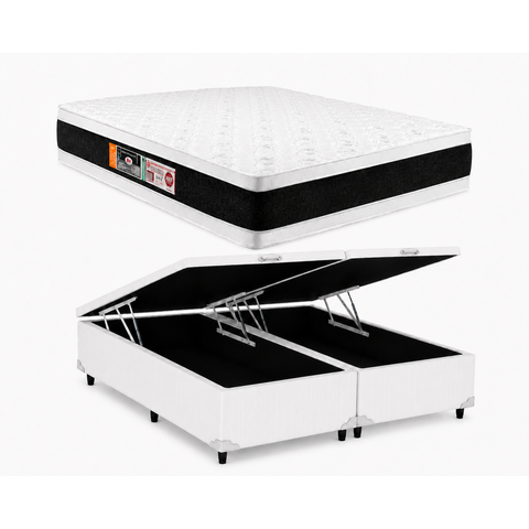 Cama Bau Casal Bipartido Branco Colchão Casal Black e White Air Double Face D45 138x188 - Castor