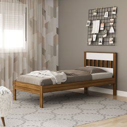 Cama de Solteiro para Colchão 88cm Cm8006 Tecno Mobili - Nogal/branco - 3