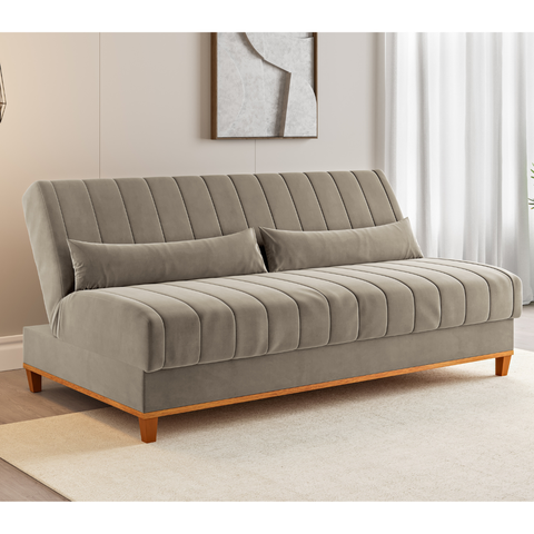 Sofa Cama Veneza 1,80 Reclinável 3 Lugares Veludo Perola - Casa Giulia