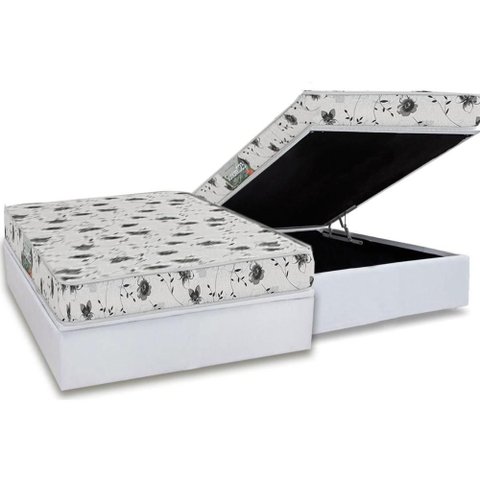 Conjunto Box Baú Casal: Colchão Espuma Herval D23 Sonum Liso + Base Crc Linhão White (138x188)