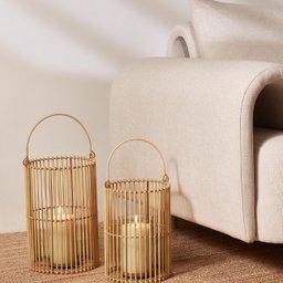 Conjunto Lanternas de Chão em Bambu com Porta Vela Mart 18561 - 2