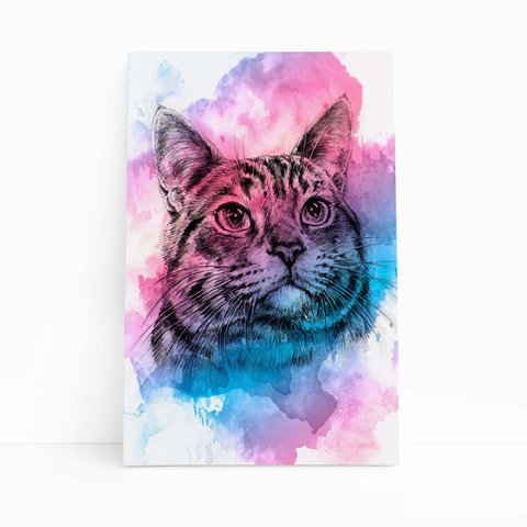 Quadro Gato Animais Pets Arte Aquarela Canvas 30x40cm